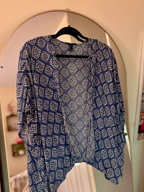 Forever 21 Blue and White Aztec Print Open Cardigan